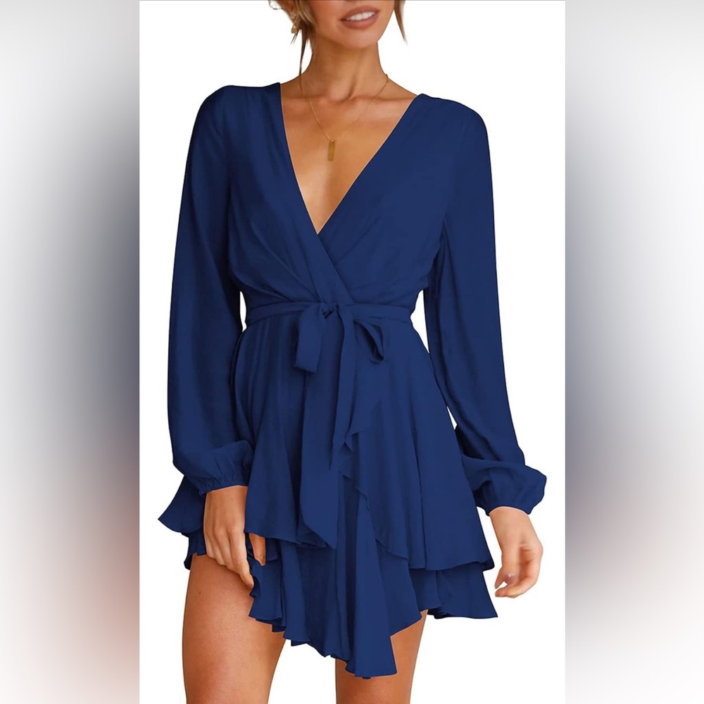 Elegant Blue Wrap Dress